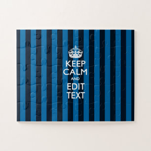 Personalized Keep Calm Blue Stripes Decor Jigsaw Puzzle