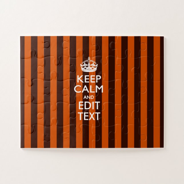Personalized Keep Calm Burnt Orange Stripes Jigsaw Puzzle (Horizontal)