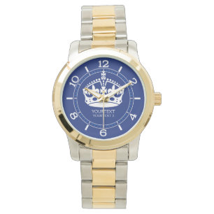 Personalized Keep Calm Crown Icon on Navy Blue Watch