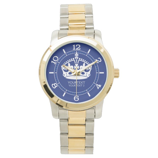 Personalized Keep Calm Crown Icon on Navy Blue Watch (Front)