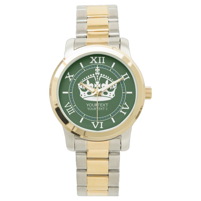 Personalized Keep Calm Crown on Forest Green Decor Watch (Front)
