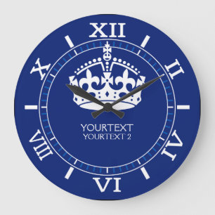 Personalized KEEP CALM Crown Text Navy Dial on a Large Clock