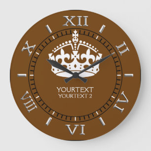 Personalized KEEP CALM Crown your text Brown Dial Large Clock