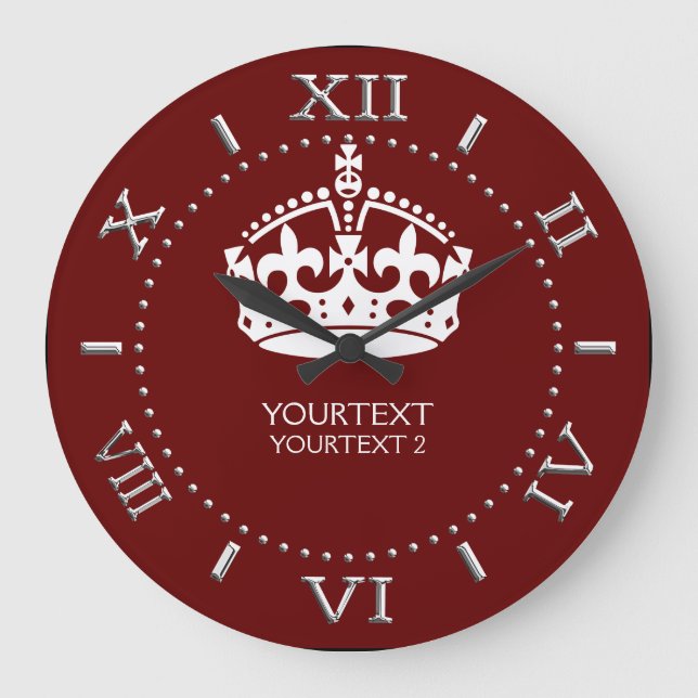 Personalized KEEP CALM Crown your text Dial on a Large Clock (Front)