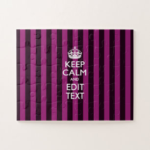 Personalized Keep Calm Fuchsia Stripes Jigsaw Puzzle
