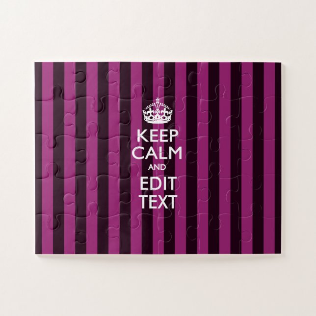 Personalized Keep Calm Fuchsia Stripes Jigsaw Puzzle (Horizontal)