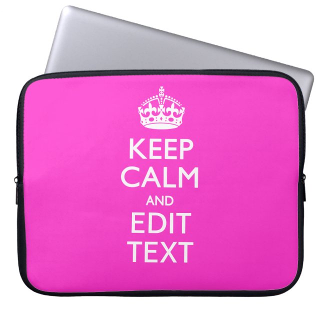 Personalized Keep Calm Have Your Text on Hot Pink Laptop Sleeve (Front)