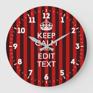 Personalized Keep Calm Have Your Text Red Stripes Large Clock