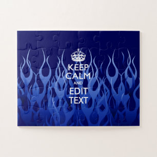Personalized Keep Calm on Blue Flames Decor Jigsaw Puzzle