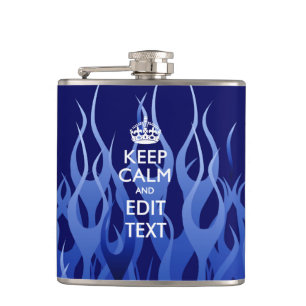 Personalized Keep Calm on Blue Flames Hip Flask