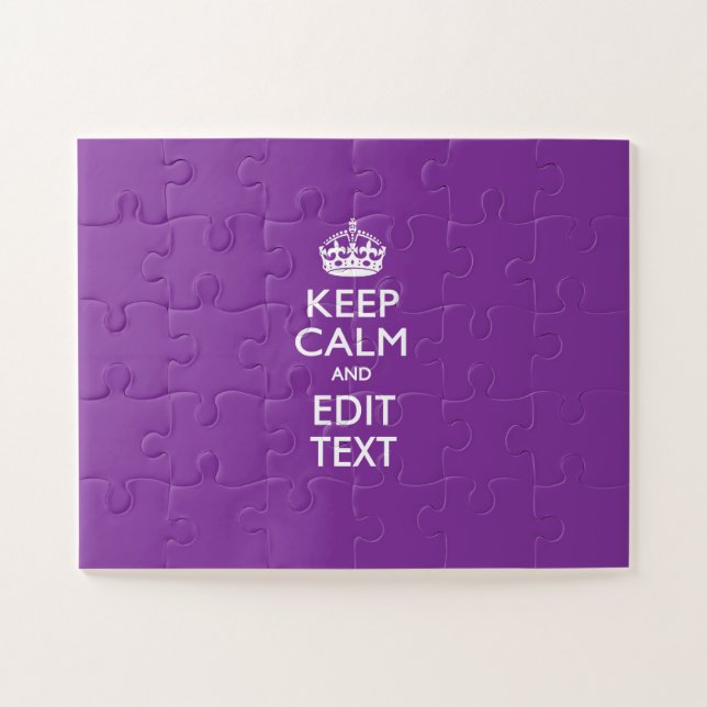 Personalized Keep Calm on Purple Decor Jigsaw Puzzle (Horizontal)