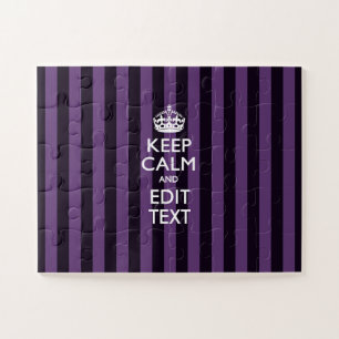 Personalized Keep Calm Purple Stripes Decor Jigsaw Puzzle