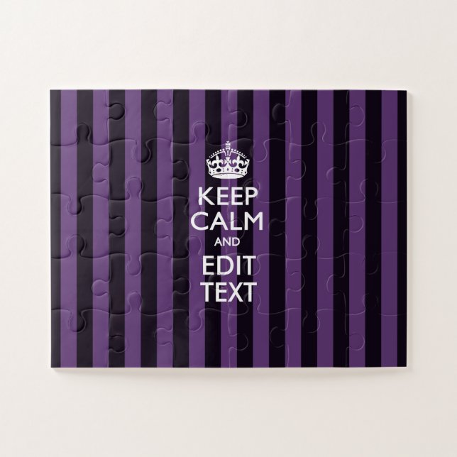 Personalized Keep Calm Purple Stripes Decor Jigsaw Puzzle (Horizontal)