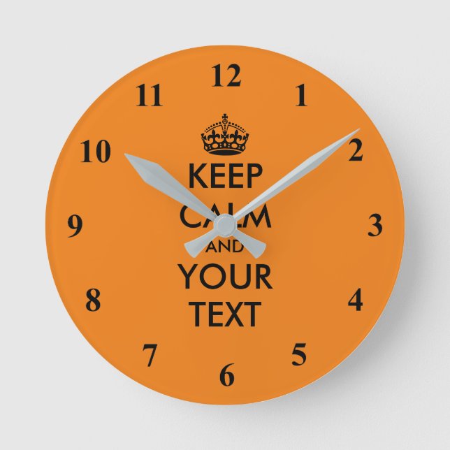 Personalized Keep Calm small size colourful orange Round Clock (Front)