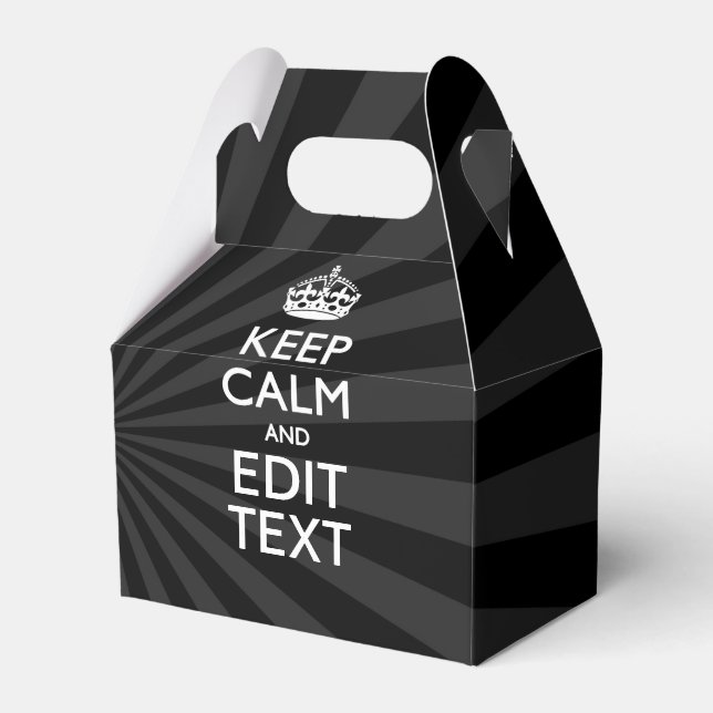 Personalized KEEP CALM Your Text Black Sunburst Favor Box (Front Side)