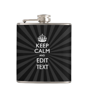 Personalized KEEP CALM Your Text Black Sunburst Hip Flask