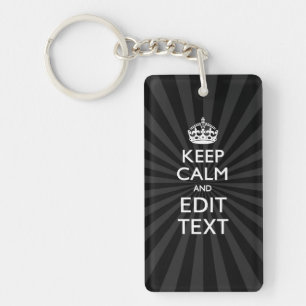 Personalized KEEP CALM Your Text Black Sunburst Keychain