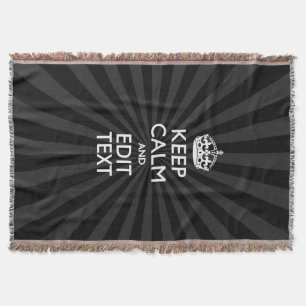 Personalized KEEP CALM Your Text Black Sunburst Throw Blanket
