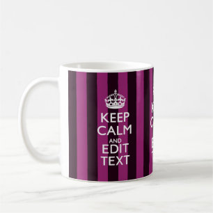 Personalized KEEP CALM Your Text Fuchsia Stripes Coffee Mug