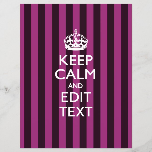Personalized KEEP CALM Your Text Fuchsia Stripes Flyer (Front)
