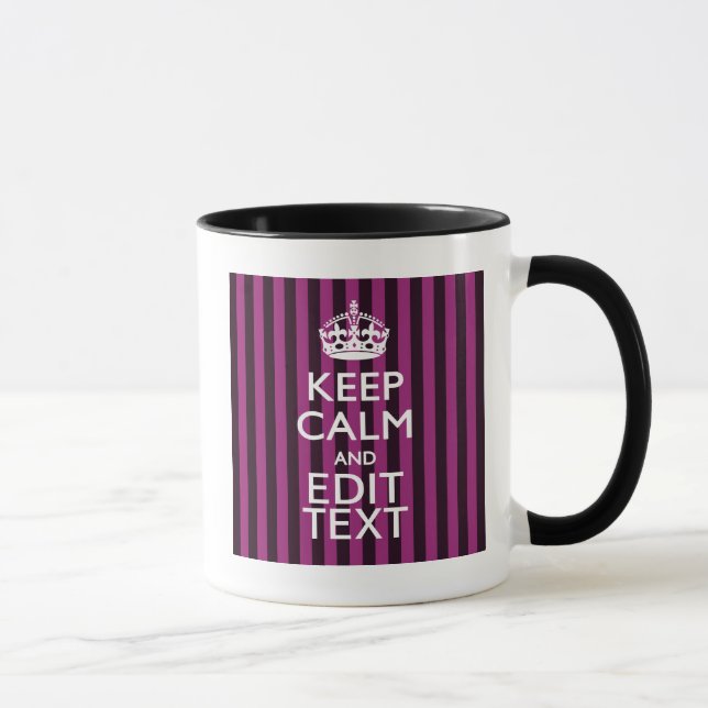 Personalized KEEP CALM Your Text Fuchsia Stripes Mug (Right)