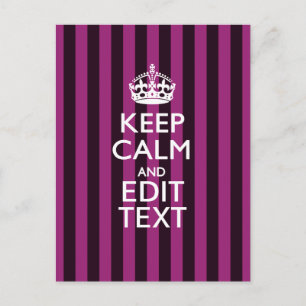 Personalized KEEP CALM Your Text Fuchsia Stripes Postcard