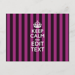 Personalized KEEP CALM Your Text Fuchsia Stripes Postcard