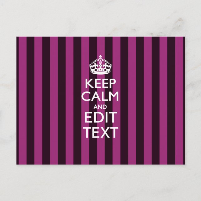 Personalized KEEP CALM Your Text Fuchsia Stripes Postcard (Front)