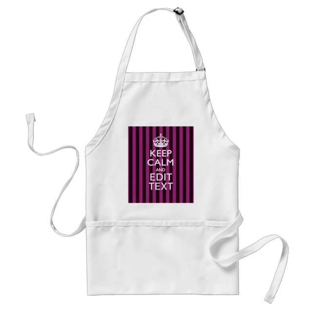 Personalized KEEP CALM Your Text Fuchsia Stripes Standard Apron (Front)