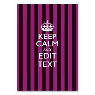 Personalized KEEP CALM Your Text Fuchsia Stripes Table Number