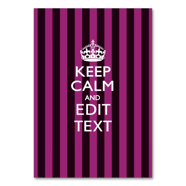 Personalized KEEP CALM Your Text Fuchsia Stripes Table Number (Front)