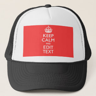 Personalized KEEP CALM Your Text in Coral Trucker Hat