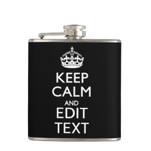 Personalized KEEP CALM Your Text on Black Hip Flask