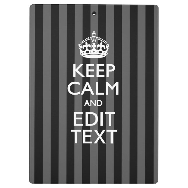 Personalized KEEP CALM Your Text on Black Stripes Clipboard (Back)