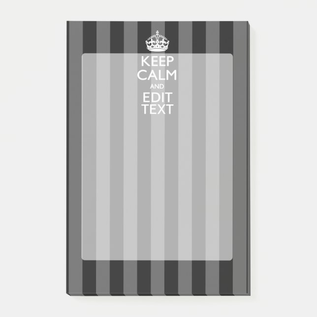 Personalized KEEP CALM Your Text on Black Stripes Post-it Notes (Front)