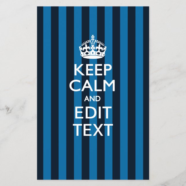 Personalized KEEP CALM Your Text on Blue Stripes Flyer (Front)