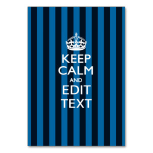 Personalized KEEP CALM Your Text on Blue Stripes Table Number