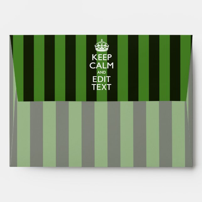 Personalized KEEP CALM Your Text on Green Stripes Envelope (Back (Top Flap))