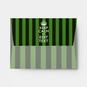 Personalized KEEP CALM Your Text on Green Stripes Envelopes