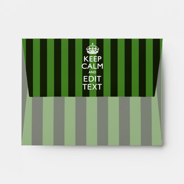 Personalized KEEP CALM Your Text on Green Stripes Envelopes (Back (Top Flap))