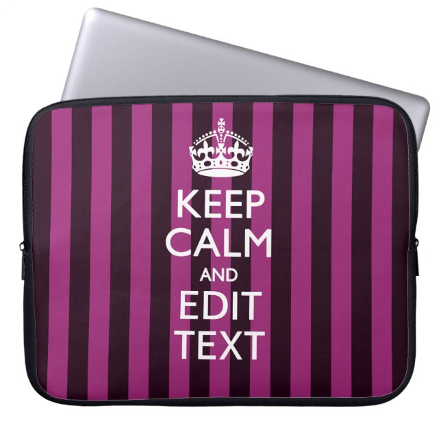Personalized KEEP CALM Your Text on Pink Fuchsia Laptop Sleeve (Front)