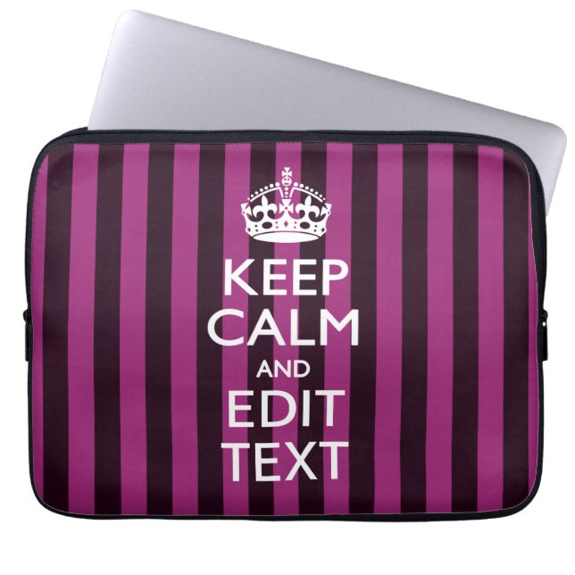 Personalized KEEP CALM Your Text on Pink Fuchsia Laptop Sleeve (Front)