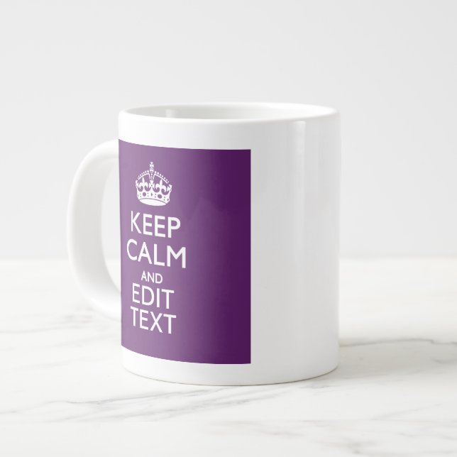 Personalized KEEP CALM Your Text on Purple Decor Large Coffee Mug (Front Left)