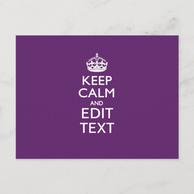 Personalized KEEP CALM Your Text on Purple Decor Postcard (Front)