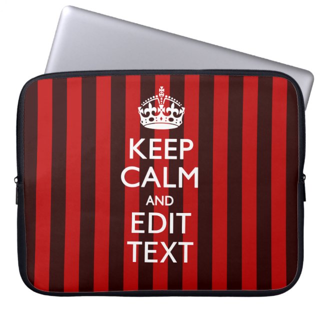 Personalized Keep Calm Your Text on Red Stripes Laptop Sleeve (Front)