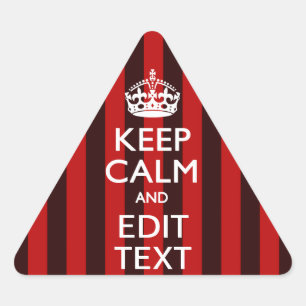 Personalized Keep Calm Your Text on Red Stripes Triangle Sticker