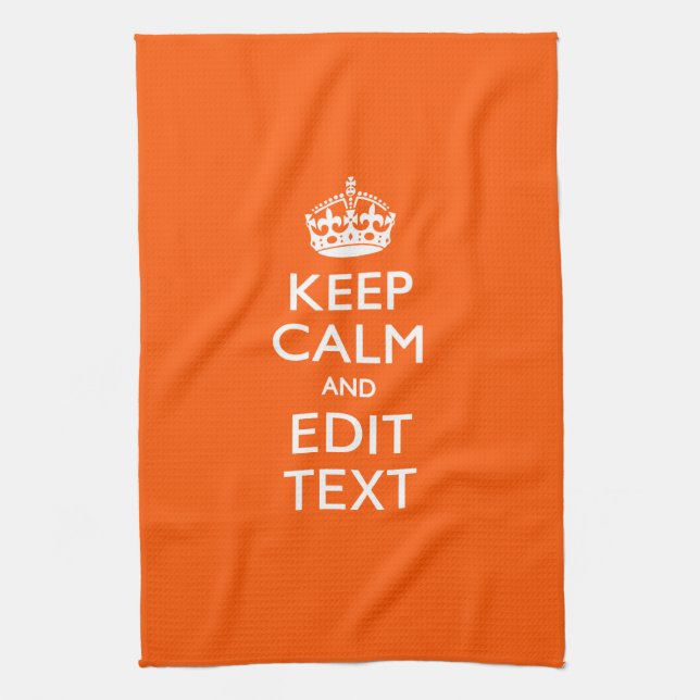 Personalized KEEP CALM Your Text Orange Accent Kitchen Towel (Vertical)