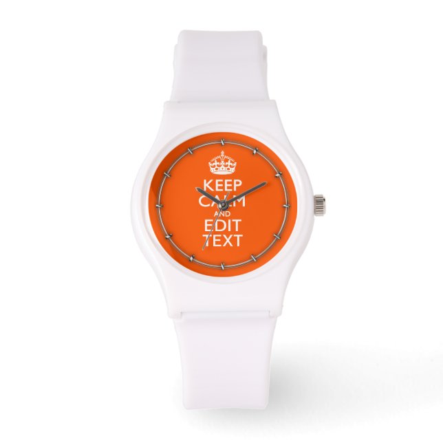 Personalized KEEP CALM Your Text Orange Decor Watch (Front)