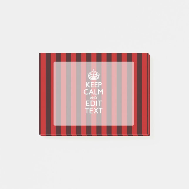 Personalized Keep Calm Your Text Red Stripes Decor Post-it Notes (Front)