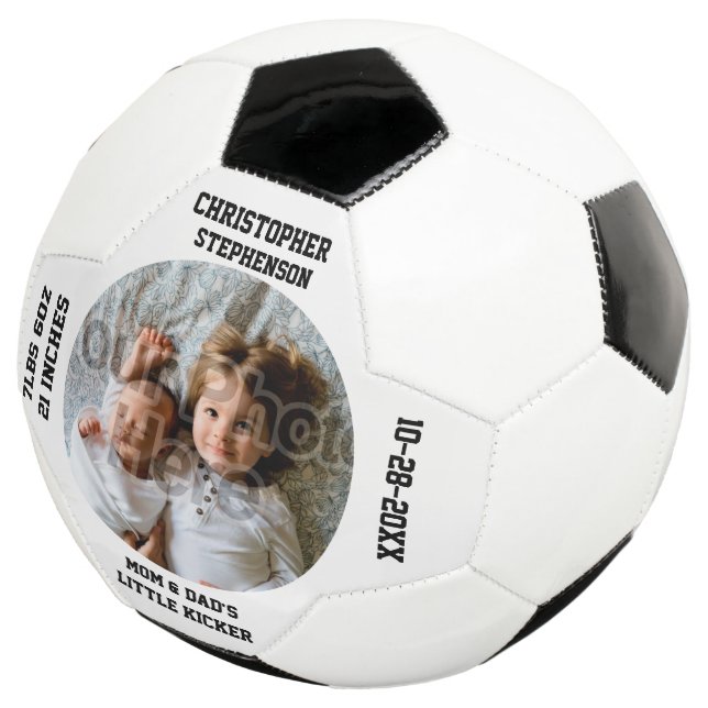 Personalized Keepsake New Baby Boy Custom Soccer Ball (Three Quarter)